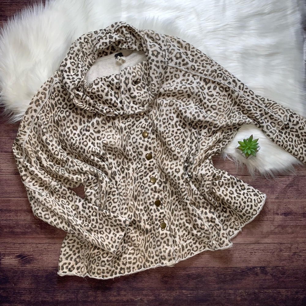 Free People Leopard Print French Terry Cardigan